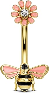 CM Crareesi Mania Bee Belly Button Rings 316L Stainless Steel Gold Belly Rings for Women 14G Flower Belly Button Piercing Jewelry 10mm Cute Navel Piercing Jewelry