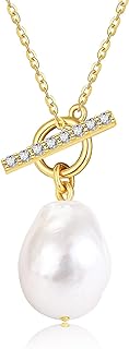 14K Solid Gold Pearl Necklace for Women Real 14K Yellow Gold Baroque Freshwater Pearl Pendant Necklace Jewelry Gifts for Women