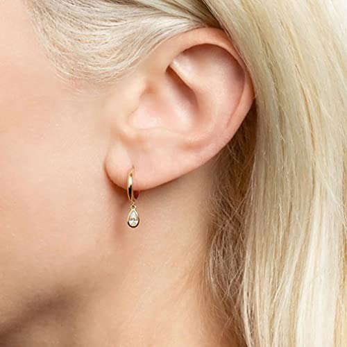 925 Sterling Silver Teardrop Small Hoop Earrings for Women Teen Girls CZ Hoop Huggie Earrings Droplet