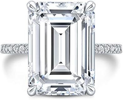 14x10mm Large Moissanite Emerald Cut Engagement Ring with Sterling Silver and Hidden Halo Design - Ideal for Anniversaries, Birthdays & Special Occasions
