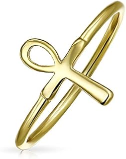 Stackable Women & Teens' Christian Egyptian Ankh Cross Stud Earrings with Drop Dangle Lever Back Design, Crafted from Yellow-Gold-Plated .925 Sterling Silver Material