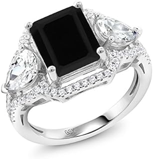 Gem Stone King 925 Sterling Silver Black Onyx Ring For Women (3.92 Cttw, Emerald Cut 10X8MM, Gemstone December Birthstone, Available In Size 5, 6, 7, 8, 9)