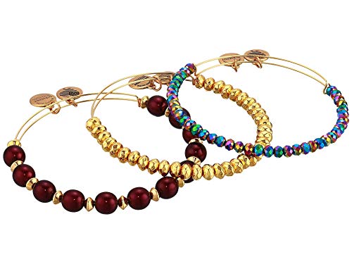 Alex and Ani Plum Purple Bracelet, Set of 3 Shiny Gold One Size