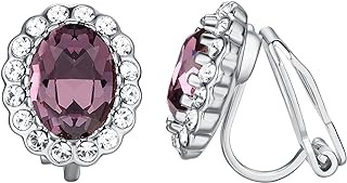 Yoursfs Purple Clip On Earrings for Women Platinum Plated Vintage Crystal Invisible Rhinestone Earrings Non Pierced