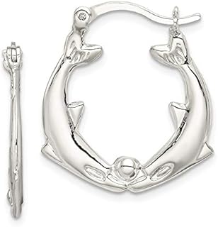 925 Sterling Silver Hollow Polished Hinged post Kissing Dolphins Hoop Earrings Measures 25x21mm Wide Jewelry for Women