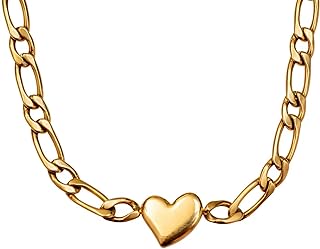 Gold Heart Choker Necklace for Women,18k Chunky Gold Plated Necklace Stainless Steel Heart Jewelry Chunky Chain Choker Collar