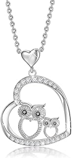 Mother and Child Crystal Owl Bird Pendant Necklace Sterling Silver Owl Necklace For Women Mother 18"