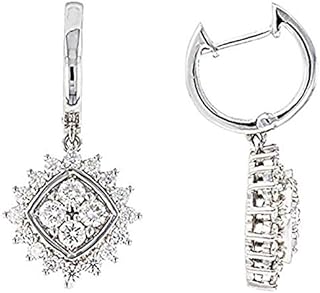 14K White Gold Plated Clip-On Diamond Earrings in Sterling Silver with Round-Cut Cluster Design for Women and Girls