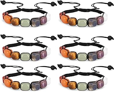 6PC Adjustable Aromatherapy Essential Oil Diffuser Braided Rope Bead Bracelets for Men & Women - Featuring Lava Stone for Anxiety Relief & Self-Discovery