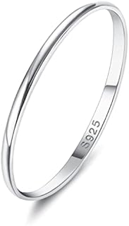 Diamday S925 Sterling Silver Rings for Women Men High Polished Sterling Silver Band Thumb Stackable Ring Comfort Fit 1mm 2mm 4mm