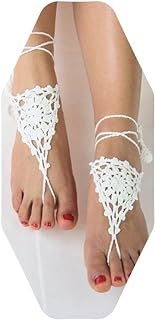 Quizzhe Crochet Anklet 2PC Set - Black Beach-Inspired Barefoot Sandals with Layered Lace Design and Pewter Chain - Trendy Cotton Foot Accessories for Women