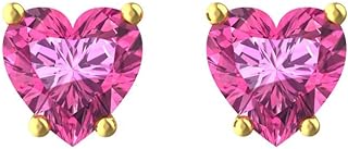 Silver Smile - Sterling Silver Cubic Zirconia Heart Stud Earrings (5mm) |Studs Earring with Screw Back in Multiple Colors |Hypoallergenic Earrings |For Birthday and Aniversary Gift For Her