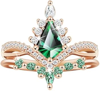 Emerald Ring Engagement Ring for Women - 925 Sterling Silver Promise Ring for Her - Rose Gold Gemstone May Birthstone Rings for Birthday Mother's Day Gifts