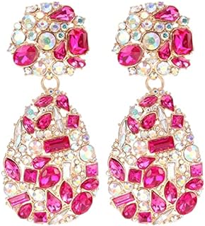 Rhinestone Teardrop Dangle Earrings with Round Studs Statement Drop Earrings Wedding Jewelry