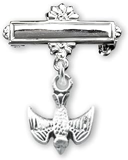 Sterling Silver Catholic Holy Spirit Dove Medal Brooch with No Gem for Unisex Classic Design