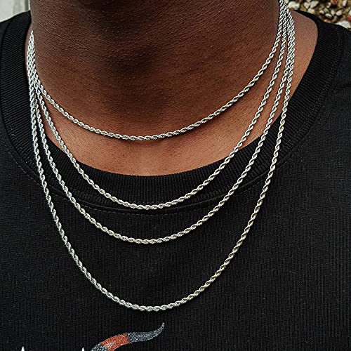 OCHCOH 925 Sterling Silver Clasp Mens Jewelry Mens Gifts 2/2.5/3/4/5mm Rope Chain for Men Women Diamond Cut Chain Necklace 16, 18, 20, 22, 24, 26, 30 Inch