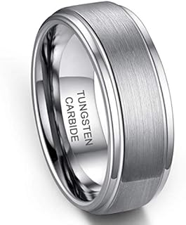 Tungsten Rings for Men 8mm Silver Black Wedding Band Personalized Engraved Custom Ring Matte Brushed Finish Comfort Fit Size 6-15