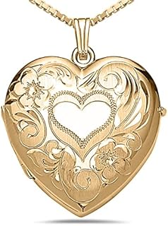 PicturesOnGold.com Personalized Photo Engraved Heart Shaped Custom Photo Pendant/Photo Necklace/Photo Charm with 4-Page Photo Heart Locket 1 1/4 Inch x 1 1/4 Inch in 14K Gold Filled