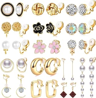 16 Pairs Clip On Earrings for Women Cute Earrings Crystal Earrings Pearl Earrings Charming Fashion Earrings Non Piercing Clip on Earrings for Women