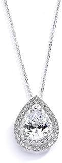 Mariell Pear-Shaped Solitaire Pendant Necklace for Brides, Bold ¾ CZ Crystal Drop, Vintage Wedding Bridal Jewelry for Weddings, Mother to The Bride