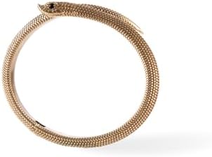 Spring Ring Clasp Men's Brass Cuff Bracelet with Snake Chain and Black Zirconia - For Women and Men - Hognose Snake Design