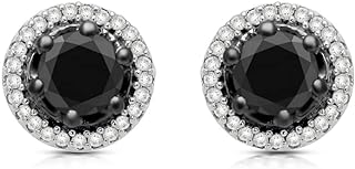 Sterling Silver Diamond Halo Stud Earrings with Push Back for Women - Round Design by Jewelili, India