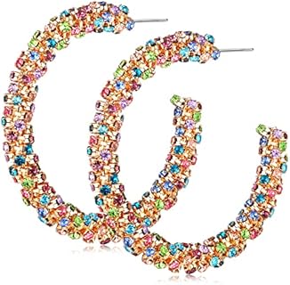 Rhinestone Hoop Earring Sparkly Crystal Wrapped Hoop Dangle Earrings for Women Girls Statement Boho Gold Black Plated CZ Diamonds Hoop Earring Holiday Gifts