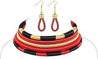 Barode Alloy Multilayer Tribal Choker Necklace with Ball Clasp, Vibrant Woven Design, for Women - Comes with Matching Earrings