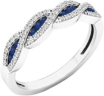 Dazzlingrock Collection Round Blue Sapphire & White Diamond Crisscross Stackable Wedding Band for Women in 925 Sterling Silver