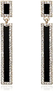 925 Sterling Silver, Rhinestone Crystal Rectangle Drop Earrings, Chandelier Design Alloy, Cubic Zirconia for Ladies, Bridal/Wedding Special