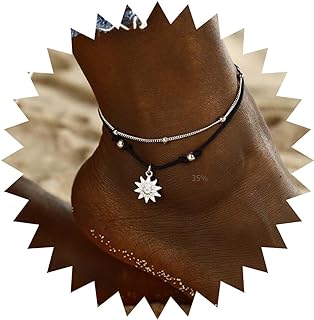 Andelaisi Boho Layered Sunflower Anklets Black Hemp Rope Ankle Bracelet Vintage Wax Rope Ankle Bracelet Silver Sunflower Dangle Anklet Vintage Sun Anklet Foot Chain Jewelry for Women and Girls