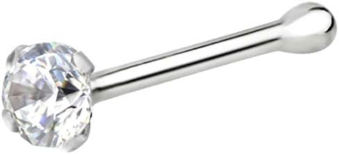 Forbidden Body Jewelry 14k Gold Nose Ring, 22g, Solid 7mm Micro Stud, 1.25-2mm CZ Simulated Diamond, Non-Irritating Skin Safe Real Gold, Women and Men