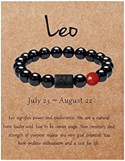 Zodiac Bracelet for Couple 8mm 10mm Natural Black Onyx Stone Bead Bracelet for Men Women Star Sign Constellation Distance Friendship Prayer Blessing Bracelet Jewellery Gifts