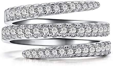 Spring Swirl Spiral Flexible Ring,S925 Sterling Silver Twisted Infinity Cubic Zirconia Band Ring,Twist Eternity Wedding Engagement CZ Gem Crystal Band Ring Jewelry for Women