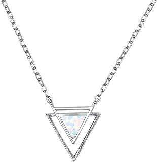 Lobster-Claw Clasp Triangle Pendant Necklace with Created Opal on Cable Chain, Gift for Women and Girls, Heart Design, in 925 Sterling Silver by FLYOW