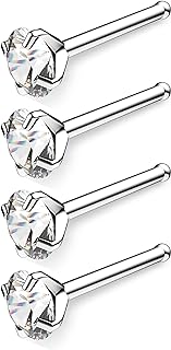 3mm Crystal-Embedded Surgical Stainless Steel Nose Ring - Hypoallergenic, Comfort-Crafted Jewelry Design, for Men and Women, 4-Pack