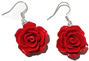 Red Rose Flower Earrings Ring Vintage Enamel Painting Dangle Earrings for Women Girls Jewelry
