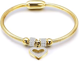 GMXLin Love Heart Charm Bangle Bracelet Stainless Steel Magnetic Snake Bracelet for Women Girls