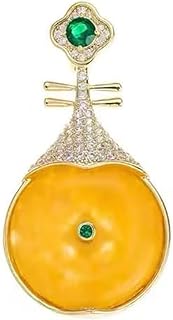 Charming 14K Yellow Gold Pipa-Shaped Brooch Adorned with Brilliant Moissanite Gems and Secure Pin Clasp - Perfect Gift for Women