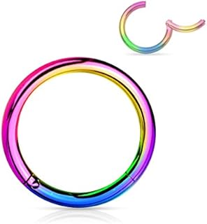 Forbidden Body Jewelry 316L Surgical Steel Hinged Seamless Nose Rings Hoop 14G 16G 18G, Diameter 6mm 8mm 10mm 12mm, Gold/Rose Gold/Silver/Black/Rainbow Colors.