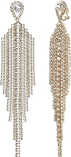 JeryWe Dangling Rhinestone Clip-On Earrings in Zinc Metal with Cubic Zirconia Stones for Women - Timeless Chandelier Design