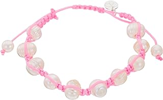 Alexandra Plata Pink Macrame Bracelet with Cultured Pearls and Silver Sterling 0925 Charm Logo
