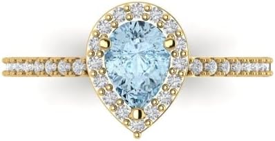 Clara Pucci 1.22ct Pear Cut Solitaire accent Natural Light Blue Aquamarine Engagement Promise Anniversary Bridal Ring 14k Yellow Gold
