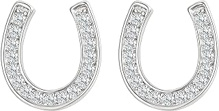 EVER FAITH 925 Sterling Silver Elegant Pave Cubic Zirconia Lucky Horseshoe Stud Earrings