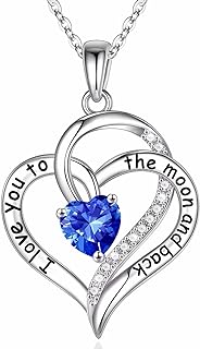 Iefil Birthstone Necklaces for Women - 925 Sterling Silver Heart Birthstone Necklace for Women, Mothers Day Gifts, Anniversary Birthday Gifts for Women, Jewelry Gifts for Wife Girlfriend Mom Sister