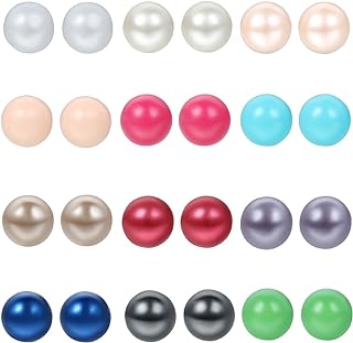 Push-Back Stainless Steel Faux Pearl Stud Earrings for Women - Classic Ball Design by OIDEA - Set of 12 Colors