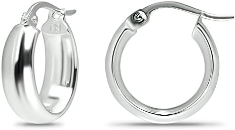 Sterling Silver Wide Thick High Polished Half Round-Tube Click-Top Light Chunky Hoop Earrings for Women Girls