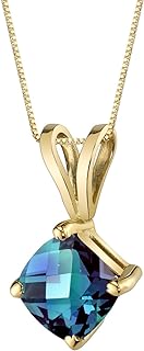 PEORA 14K Yellow Gold Created Alexandrite Pendant for Women, Color-Changing Cushion Cut, 6mm, 1 Carat