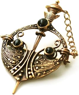 Bronze Semi Precious Black Onyx Stone Tara Pins and Brooches Celtic Norse Nordic Irish Vintage Jewelry