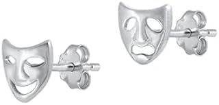 Drama Theater Faces Stud Earrings 925 Sterling Silver Push Back 5.7mm